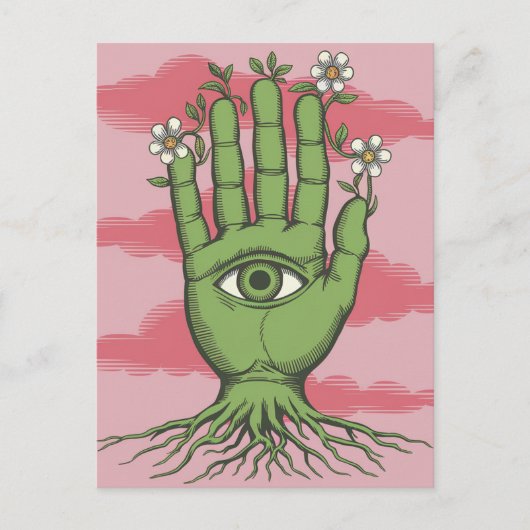 Surreal Gardeners Groene Hand Witte Bloemen Briefkaart (Voorkant)