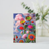 Surreal-gehaakte bloemen en roze wolken briefkaart (Staand voorkant)