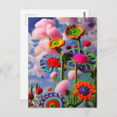 Surreal-gehaakte bloemen en roze wolken briefkaart (Voorkant / Achterkant)