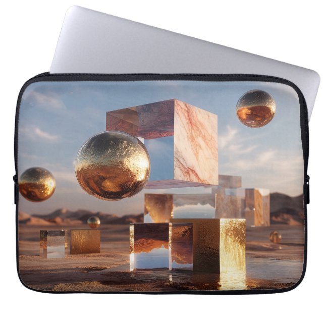 Surreal Geometric Composition With Golden Spheres Laptop Sleeve (Voorkant)