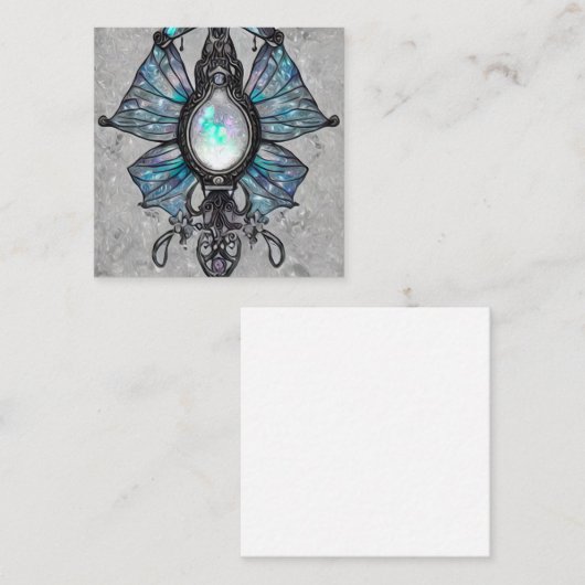 Surreal geschilderde opaalvleugels hanger vierkante visitekaartje (Voorkant / Achterkant)