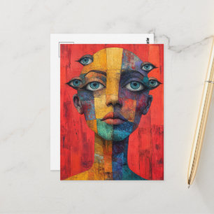 Surreal Gezicht Met Veel Ogen Briefkaart