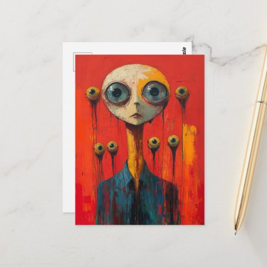 Surreal Gezicht Met Verschillende Ogen Briefkaart (Voorkant / Achterkant in situ)