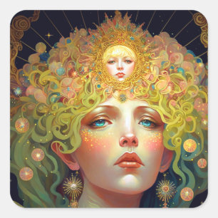 Surreal Goddess Fantasy Art Vierkante Sticker