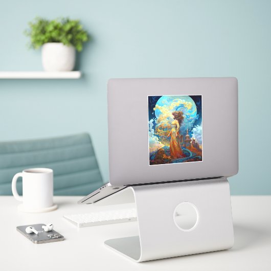 Surreal Goddess Queen Fantasy Art Sticker (Laptop op bureau)