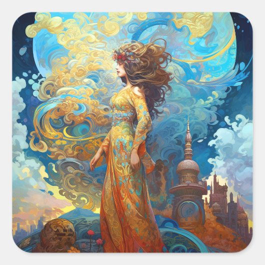 Surreal Goddess Queen Fantasy Art Vierkante Sticker (Voorkant)