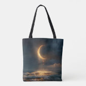 Surreal Golden Crescent Moon Above Ocean Tote Bag (Achterkant)