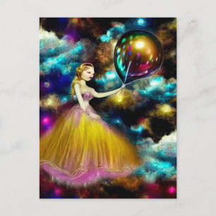 Surreal  Golden Gown Balloon Girl Briefkaart