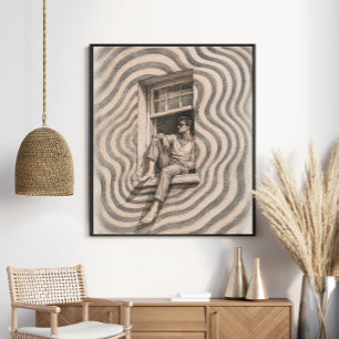 Surreal golvend raamportret Dromerige wandkunst Poster
