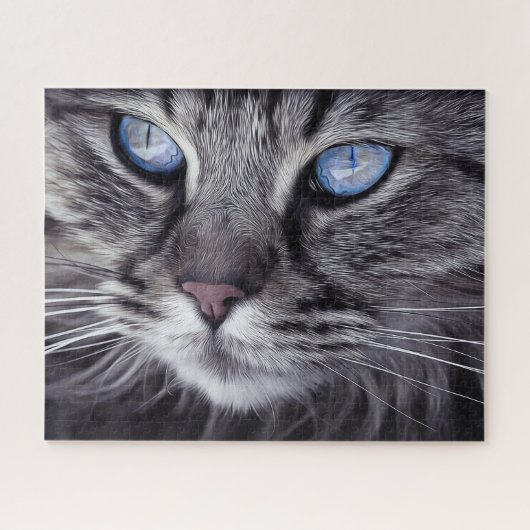 Surreal Grey Cat Blue Eyes Family Fun Harde Legpuzzel (Horizontaal)