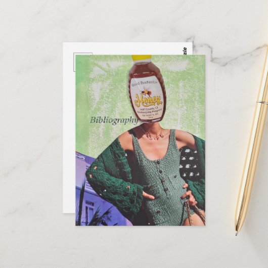 Surreal Honing Vrouw Mixed Media Collage Briefkaart (Voorkant / Achterkant in situ)