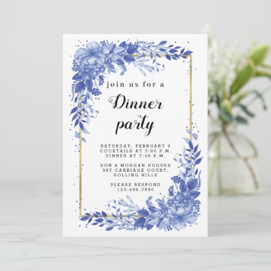 Surreal Indigo Bouquet - Party Invitation, wedding Save The Date (Staand voorkant)