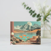 Surreal interieur met vissen en maanverlicht lands briefkaart (Staand voorkant)