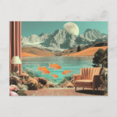Surreal interieur met vissen en maanverlicht lands briefkaart (Voorkant)