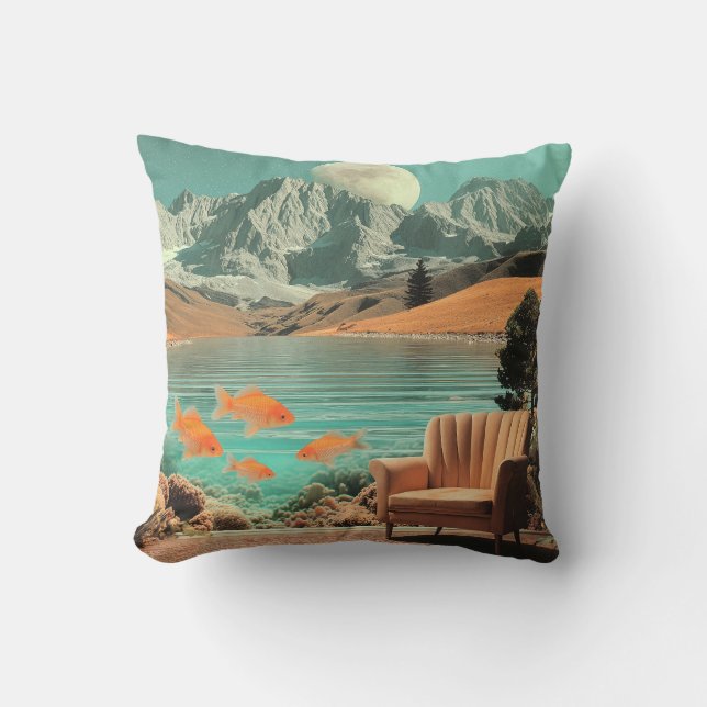 Surreal Interior with Fish and Moonlit Landscape Kussen (Voorkant)