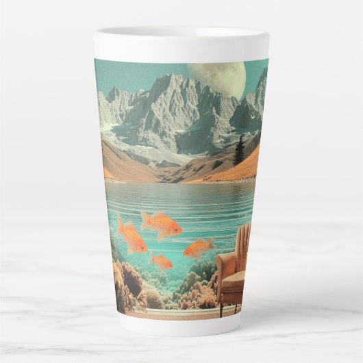 Surreal Interior with Fish and Moonlit Landscape Latte Mok (Voorkant)