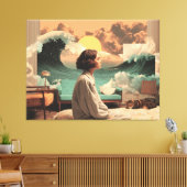 Surreal Interior With Woman and Cat Canvas Afdruk (Insitu (Woonkamer))