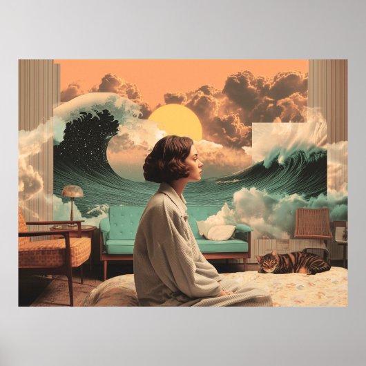 Surreal Interior With Woman and Cat Poster (Voorkant)