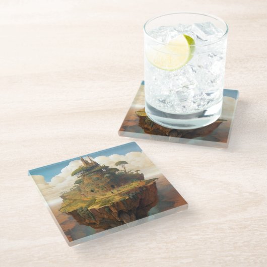 Surreal Island Landscape Fantasy Art Glazen Onderzetter (Schuin)