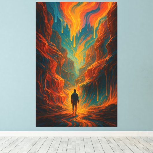 Surreal Journey - Fire and Teal Art Canvas Afdruk (Insitu (Houten vloer))