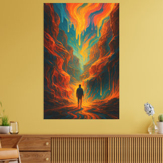 Surreal Journey - Fire and Teal Art Canvas Afdruk