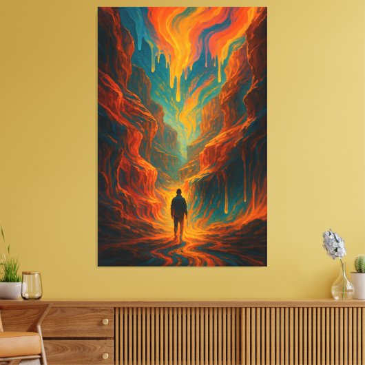 Surreal Journey - Fire and Teal Art Canvas Afdruk (Insitu (Woonkamer))