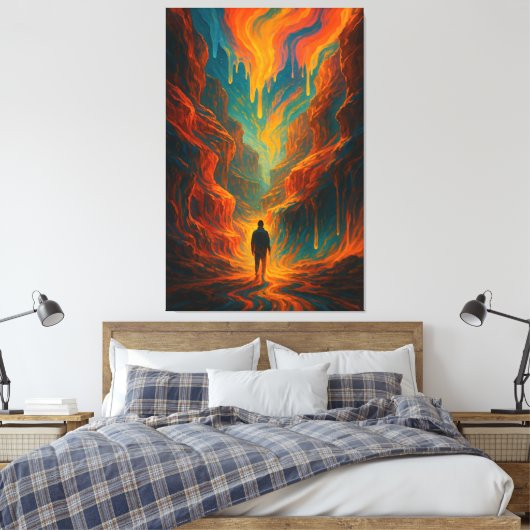 Surreal Journey - Fire and Teal Art Canvas Afdruk (Insitu (Slaapkamer))