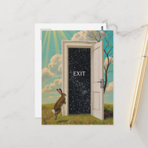 Surreal konijn springt naar de uitgangspoort briefkaart