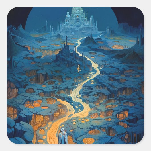 Surreal Landscape Castle Fantasy Art Vierkante Sticker (Voorkant)