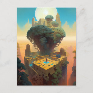 Surreal Landscape Castle Trees Fantasy Art Briefkaart