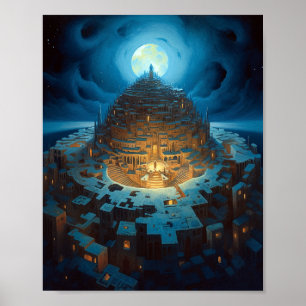 Surreal Landscape City Maze Fantasy Art Poster