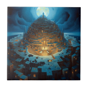 Surreal Landscape City Maze Fantasy Art Tegeltje