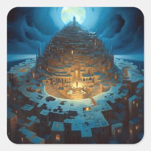 Surreal Landscape City Maze Fantasy Art Vierkante Sticker