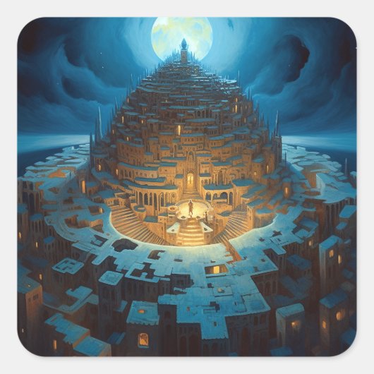 Surreal Landscape City Maze Fantasy Art Vierkante Sticker (Voorkant)