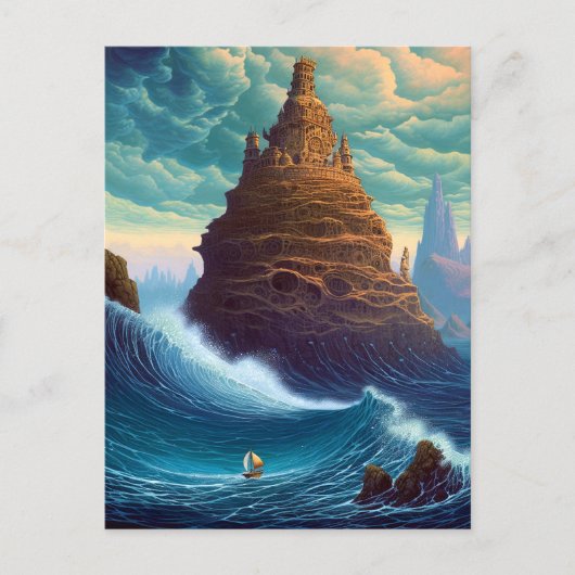 Surreal Landscape Towering City Fantasy Art Briefkaart (Voorkant)