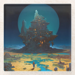Surreal Landscape Towering City Fantasy Art Glazen Onderzetter