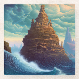 Surreal Landscape Towering City Fantasy Art Glazen Onderzetter