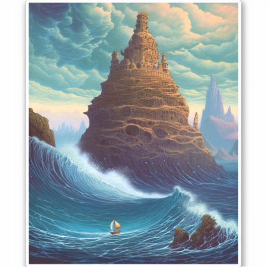 Surreal Landscape Towering City Fantasy Art Sticker (Voorkant)
