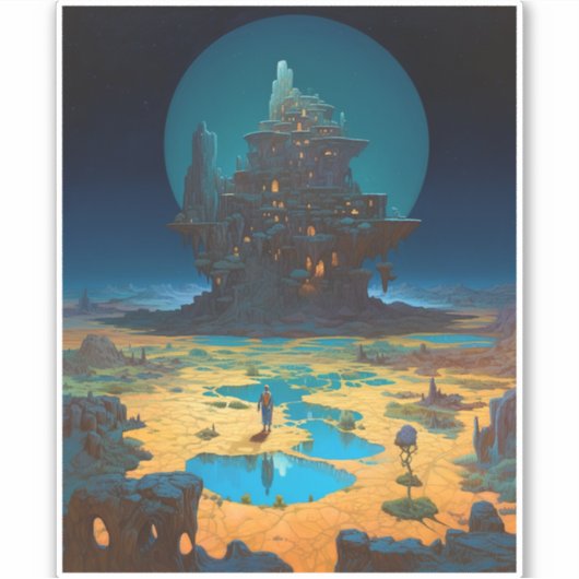 Surreal Landscape Towering City Fantasy Art Sticker (Voorkant)