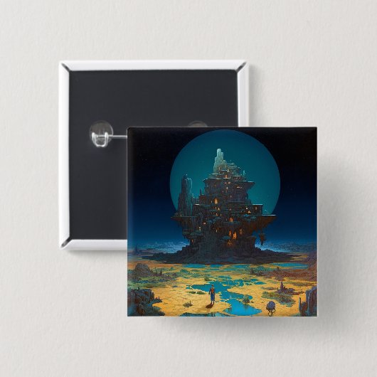 Surreal Landscape Towering City Fantasy Art Vierkante Button 5,1 Cm (Voorkant /achterkant)