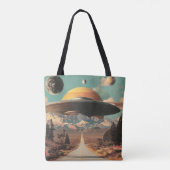Surreal Landscape with Road, UFO and Saturn  Tote Bag (Achterkant)