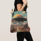 Surreal Landscape with Road, UFO and Saturn  Tote Bag (Dichtbij)