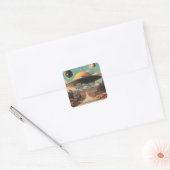 Surreal Landscape with Road, UFO and Saturn  Vierkante Sticker (Envelop)
