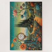 Surreal landschap met klok en cipressen legpuzzel (Verticaal)