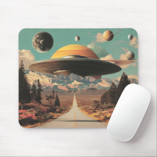 Surreal landschap met weg, UFO en Saturnus Muismat