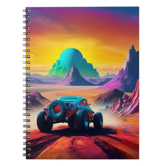 Surreal landschap met woestijnauto notitieboek (Voorkant)