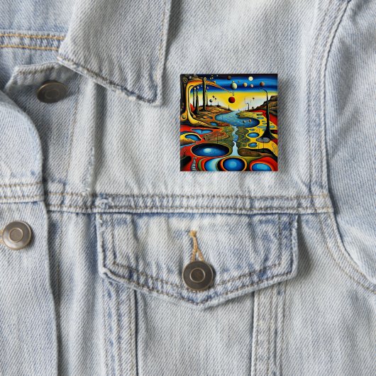 Surreal Landschap Vierkante Button 5,1 Cm (In situ)