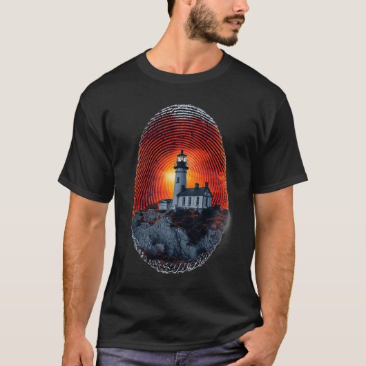 Surreal Lighthouse Vingerafdruk Patroon T-shirt (Voorkant)