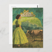 Surreal Limoen Desert Dairy Pasture Vrouw en Koe Briefkaart (Voorkant / Achterkant)