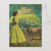 Surreal Limoen Desert Dairy Pasture Vrouw en Koe Briefkaart (Voorkant)